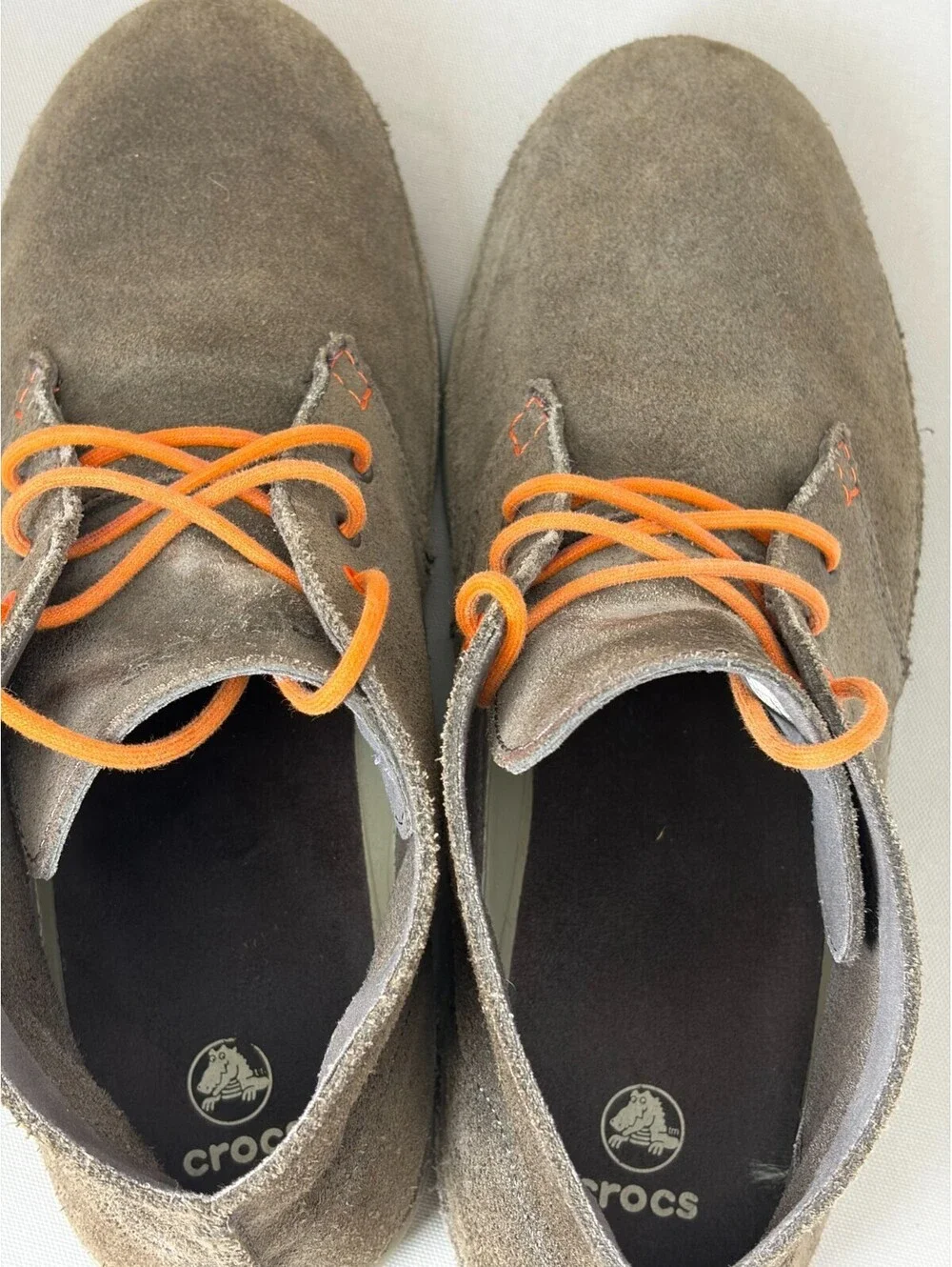 Crocs Mens 12 Suede Chukka Boots Ankle Desert Shoes Brown Orange Lace 14669